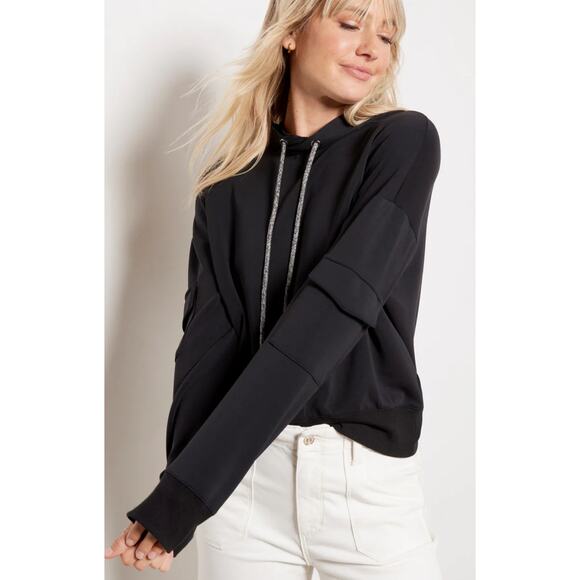 Evereve Tops - Evereve Cropped Hoodie Women XS Black Soft Modal Blend Utility Pocket Minimalist